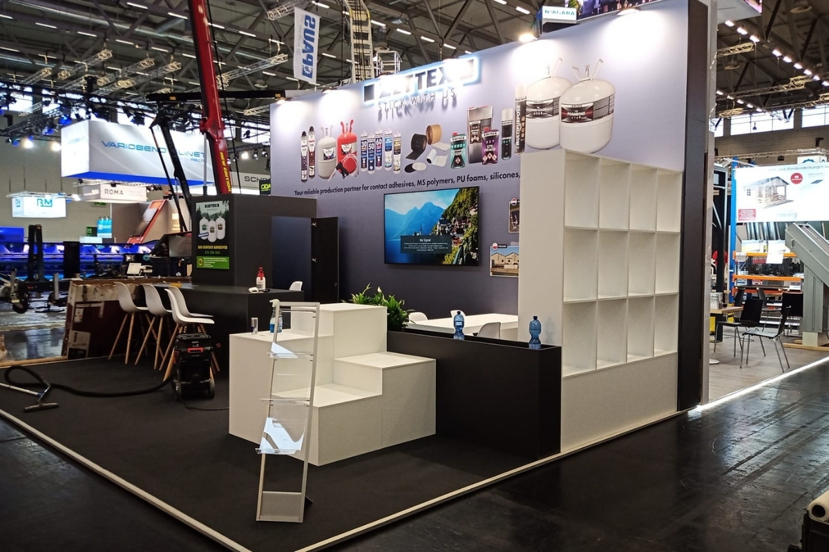 Custom exhibition stand design and construction for trade shows in Cologne.